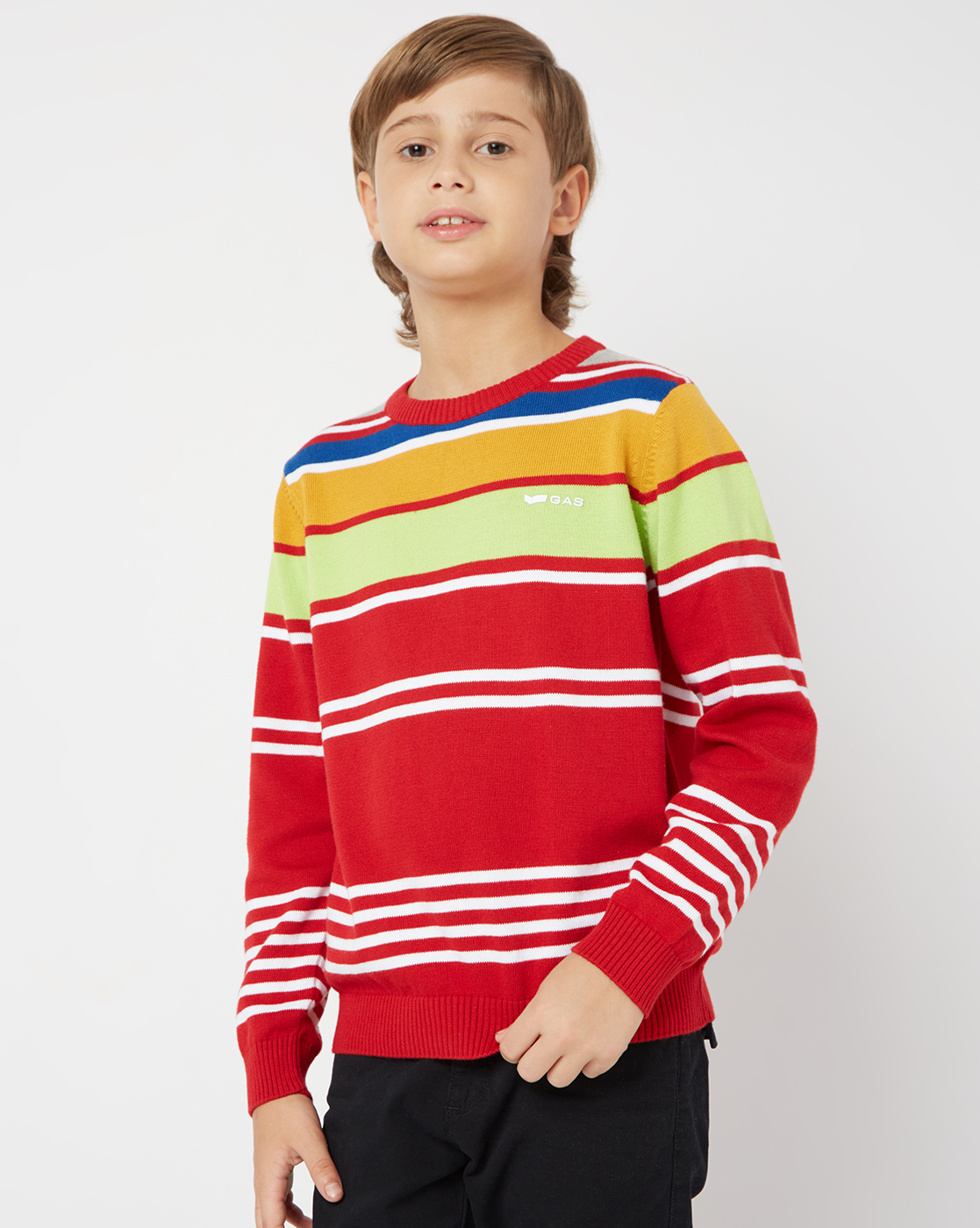 Gas Kids Boys Red Striped Pullover